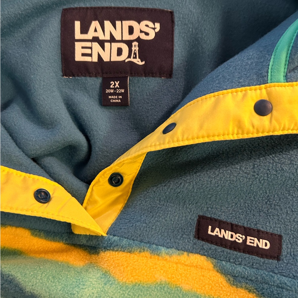 Lands’ End Heritage Fleece Pullover - Teal Mountain Ombr - Size 2x View 5